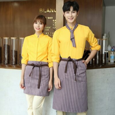 đồng phục cafe Hàn Quốc đẹp màu vàng