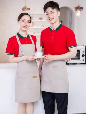 đồng phục quán cafe Hàn Quốc áo phông màu đỏ