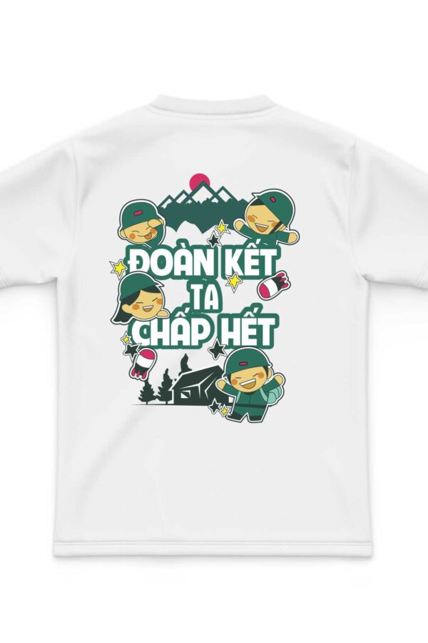 Đồng phục team building đoàn kết ta chấp hết mặt sau