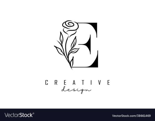 E letter logo design with black rose vector image on VectorStock