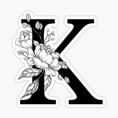 Monogramme botanique K Dessin detaille de pivoine Sticker