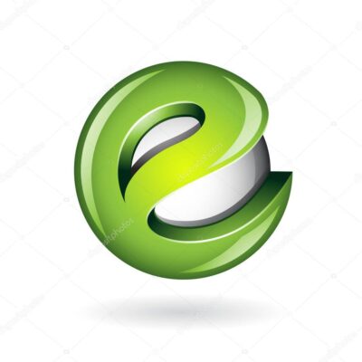 Round Glossy Letter E 3d Green Logo Icon