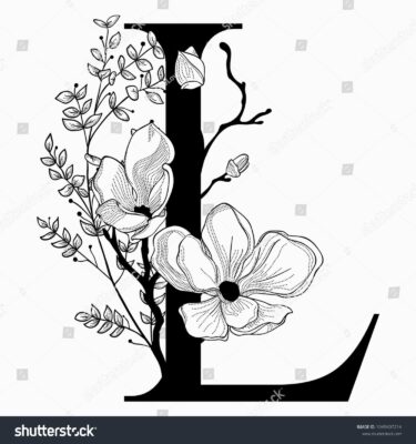 Vector Hand Drawn Floral L Monogram vetor stock livre de direitos 1049407214 Shutterstock