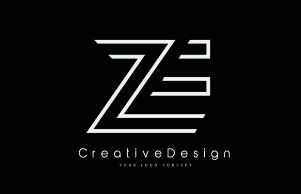 ZE Z E Letter Logo Design in White Colors