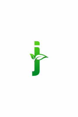 letter J logo green leaf motif