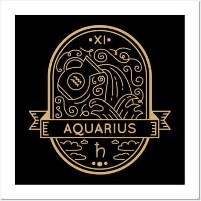 Aquarius Gold Sigil Zodiac Wall And Art Print