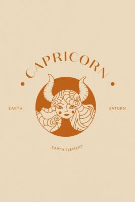 Capricorn Zodiac Astrology Horoscope Logo Design Stamp Procreate Illustration Hand Drawn