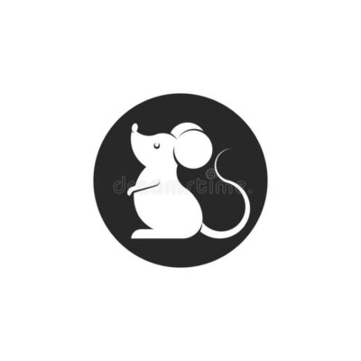 Cartoon White Mouse Logo or Rat Icon Round Shape Animal Silhouette Isolated on Black Background Stock Vector Illustration of mice drawing 180753797