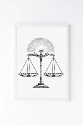 Digital Law Symbol Vintage Scales Balance Scales Lady Justice Home Decor Home Office Minimalist Art Black and White Art Engraving
