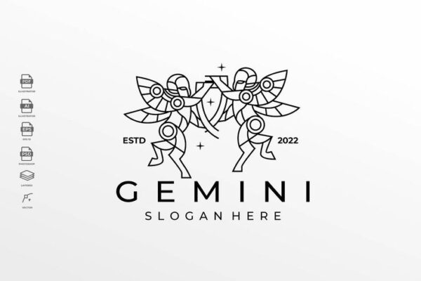 Lineart Zodiac Gemini Tattoo