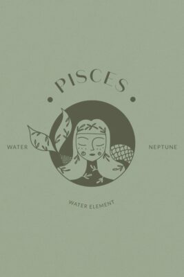 Pisces Zodiac Horoscope Astrology Logo Design Icon Hand Drawn Illustration