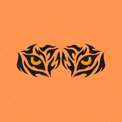 Premium Vector Tiger eye symbol on orange background animal tattoo design stencil flat vector illustration