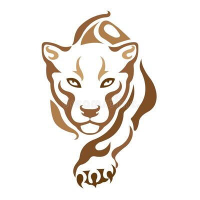 The Silhouette Contour of a Tiger Lion Panther of Brown Color Over a White Background is Drawn by Lines of Various Widths Stock Vector Illustration of drawing icon 161264316 1