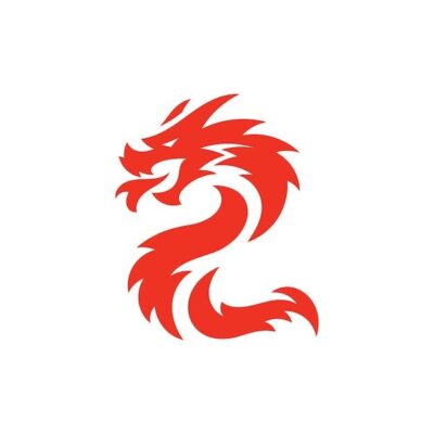 Красный дракон силуэт талисман логотипа дизайн всего тела вектор значок Премиум векторы 1 1