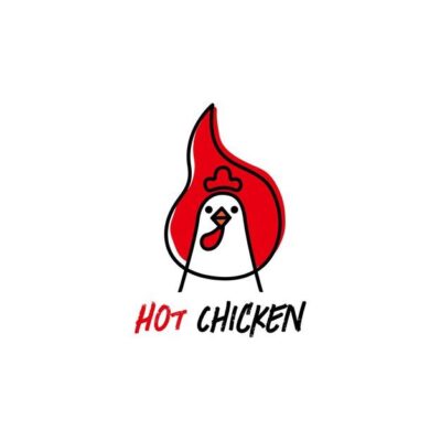 레스토랑을 위한 불 매운 치킨 로고 컨셉이 있는 치킨 프리미엄 벡터