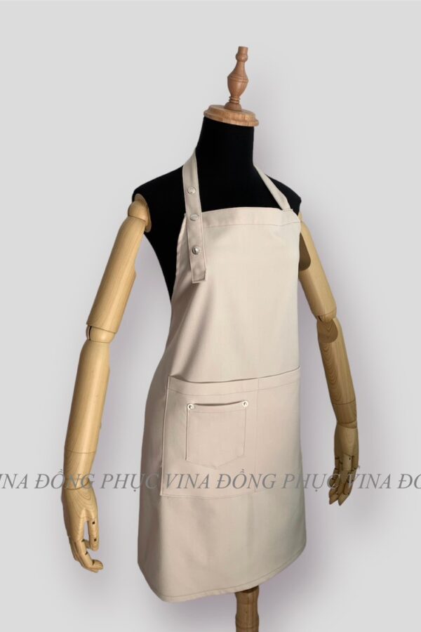Đồng phục tạp dề yếm may sẵn màu Kem mặt nghiên