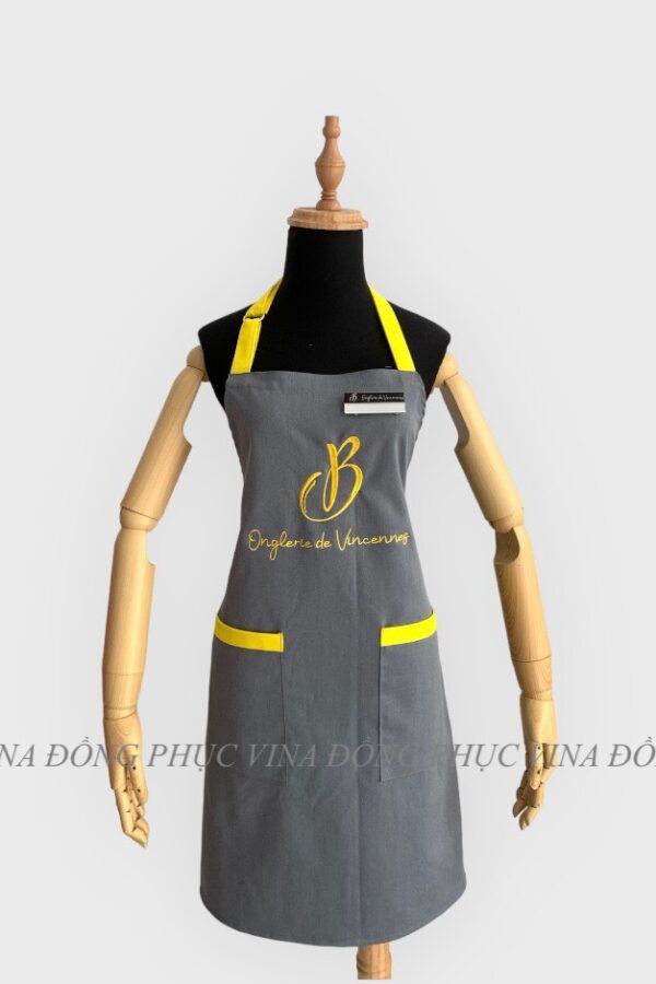 Mẫu tạp dề màu xám làm đồng phục đẹp cao cấp 31 Đồng phục tạp dề màu xám phối vàng B