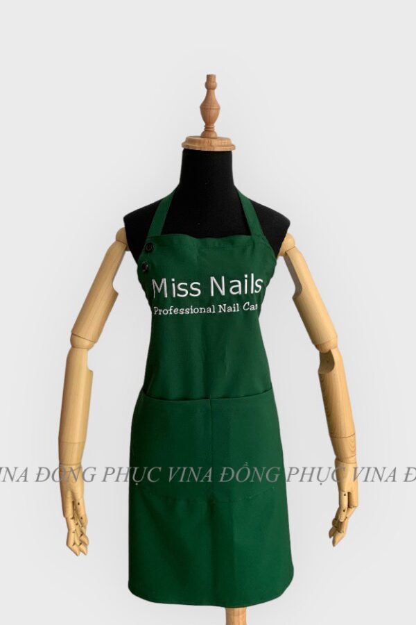 Đồng phục tạp dề màu xanh rêu Miss Nails