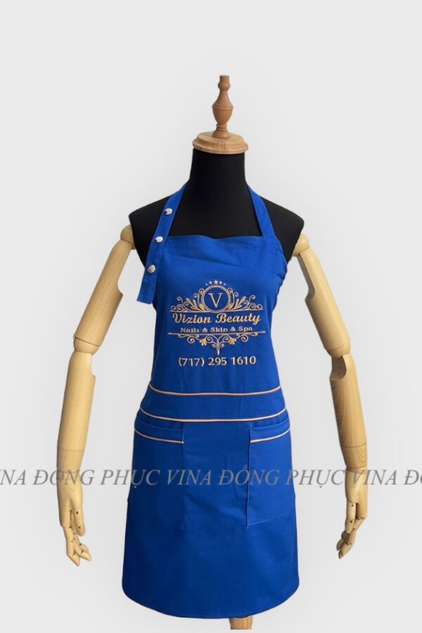 Mẫu tạp dề màu xanh dương làm đồng phục đẹp cao cấp 5 Tạp dề màu xanh dương Vizion Beauty