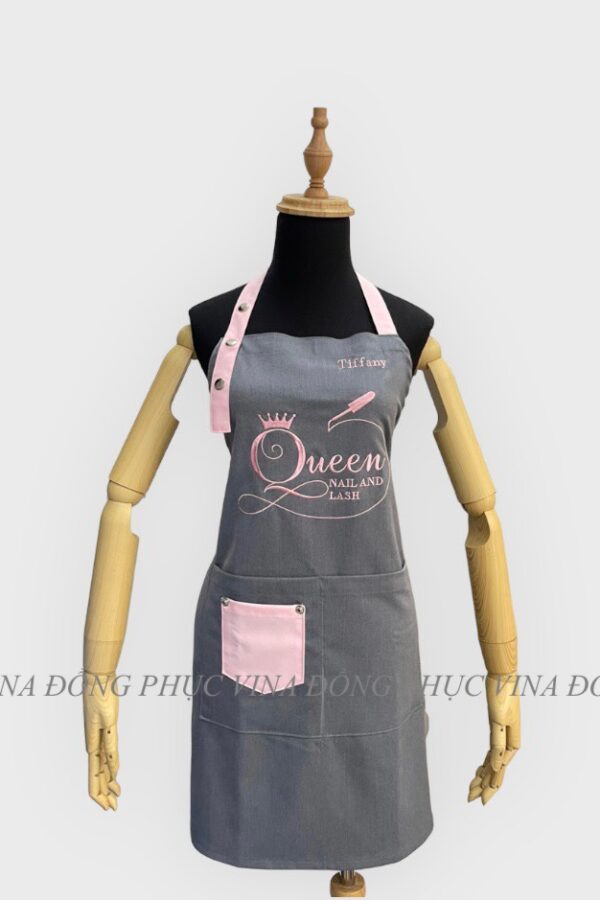 Mẫu tạp dề màu xám làm đồng phục đẹp cao cấp 24 Tạp dề nail spa màu xám Queen
