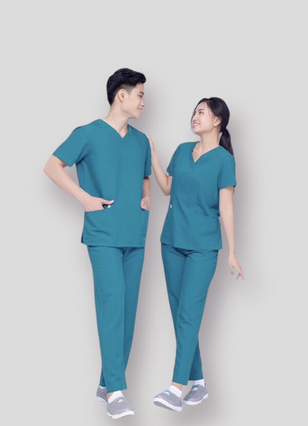 Đồng phục scrubs nha khoa may sẵn màu xanh ngọc