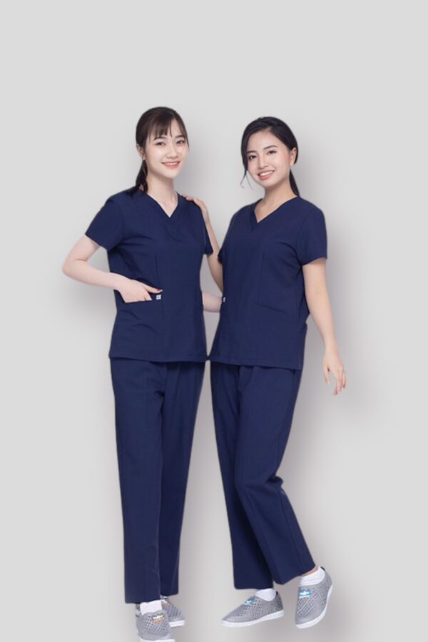 Bộ scrubs bác sĩ điều dưỡng spa kỹ thuật viên màu xanh đen