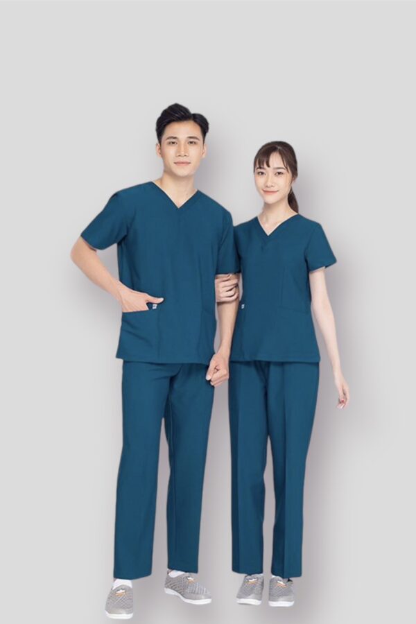 Bộ scrubs bác sĩ điều dưỡng spa kỹ thuật viên màu xanh cổ vịt