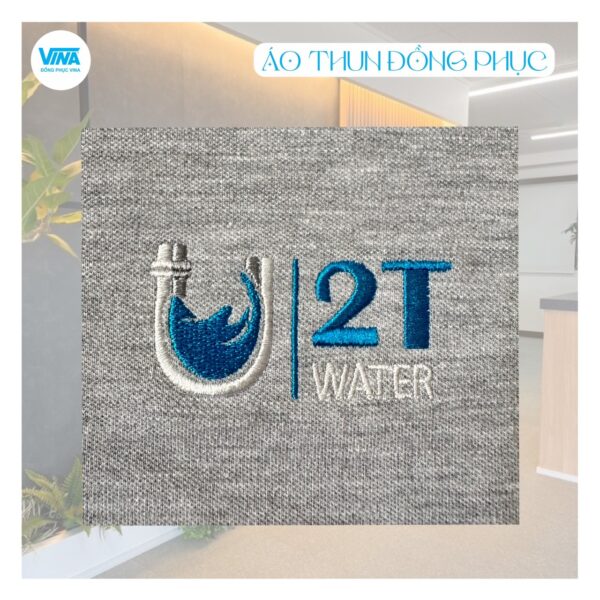 Logo Áo thun đồng phục có cổ Công ty 2T Water thêu vi tính