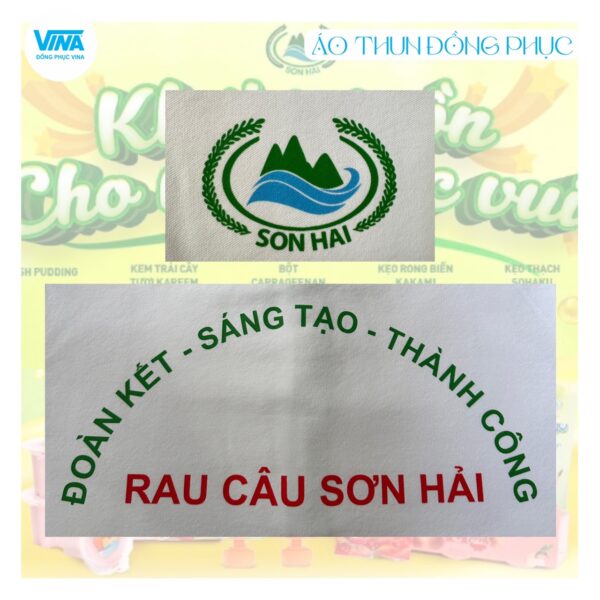 Logo Áo thun đồng phục cổ trụ Công ty rau câu Sơn Hải in pet chuyển nhiệt