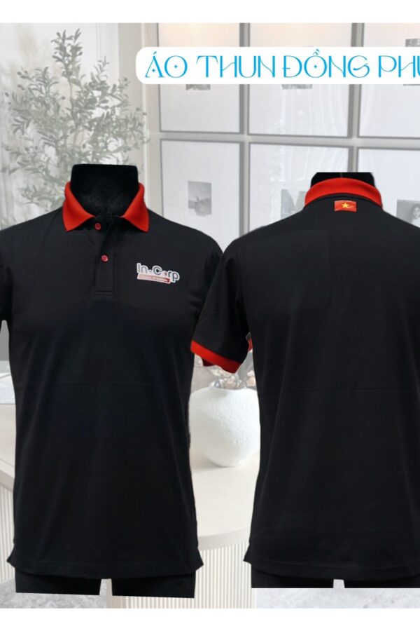 Mẫu áo thun đồng phục màu đen có cổ In Corp