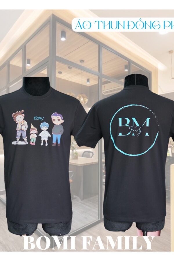 Mẫu áo thun đồng phục màu đen cổ tròn Bo Mi