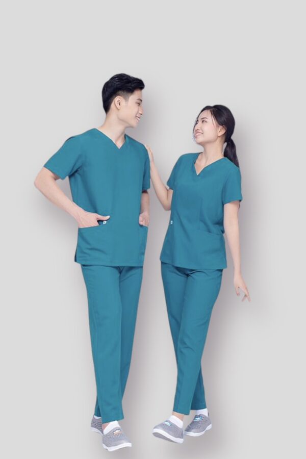 Bộ đồng phục spa kỹ thuật viên thẩm mỹ viện màu xanh ngọc