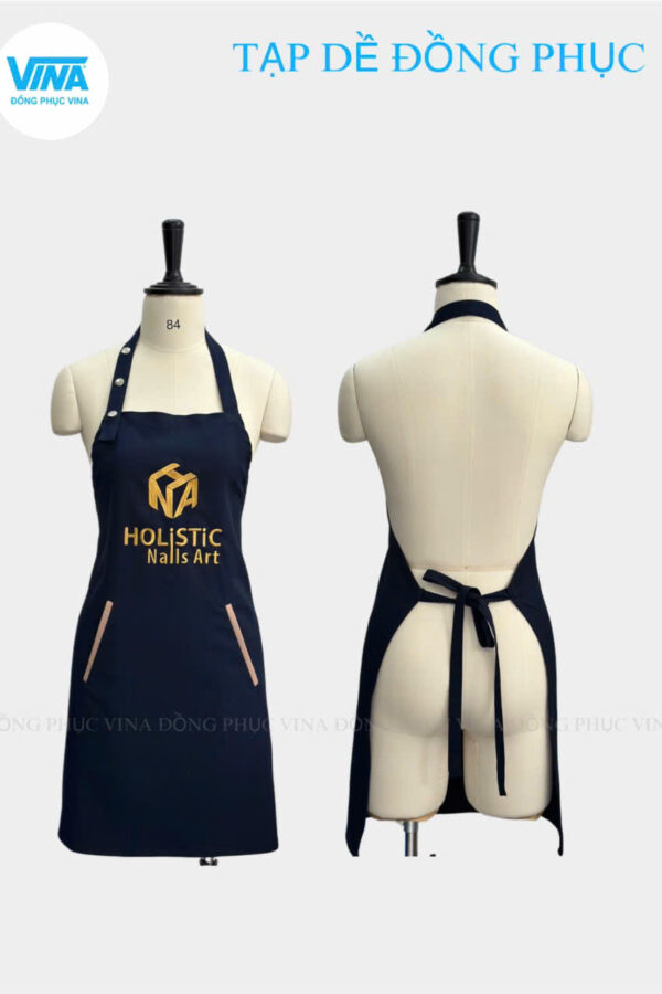 Tạp dề làm nails màu đen thêu logo Holistic - Đồng Phục Vina
