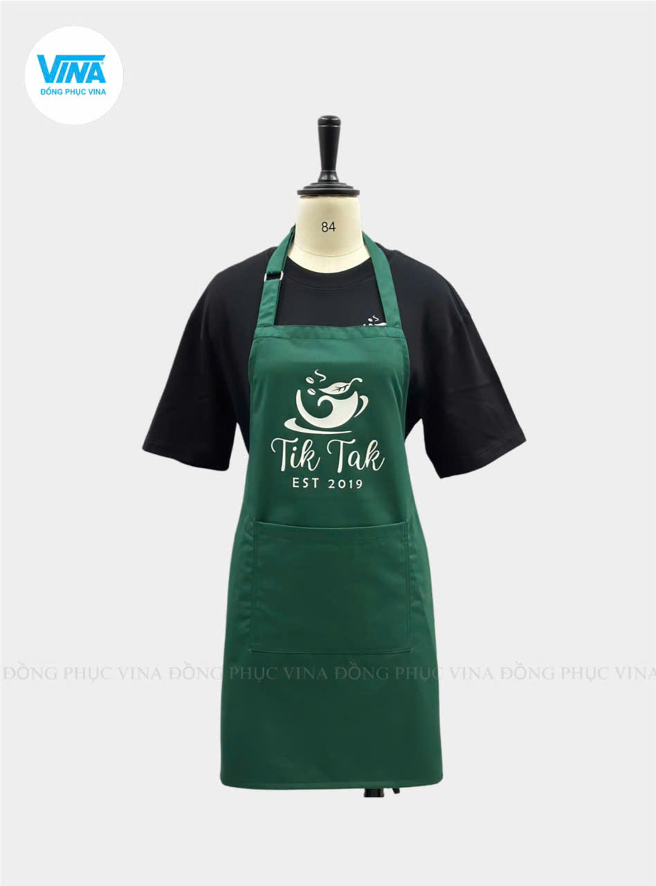 Tạp dề kaki xanh in logo trắng