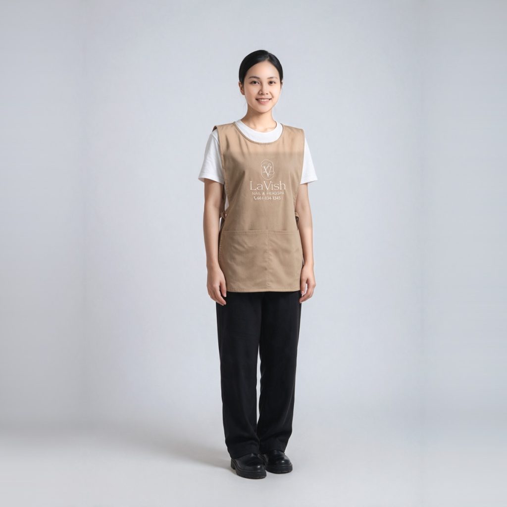 Tạp dề nail La Vish áo choàng be cài hông