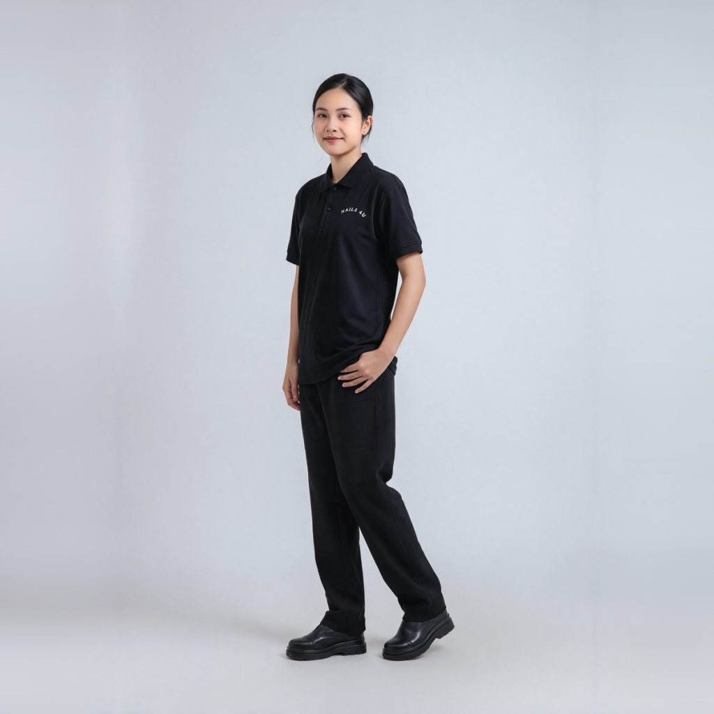 Áo đồng phục tiệm nail Nails 4U polo đen