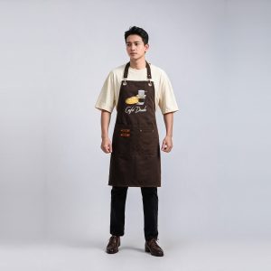 Đồng phục quán cafe Cafe Dude áo thun kem tạp dề nâu