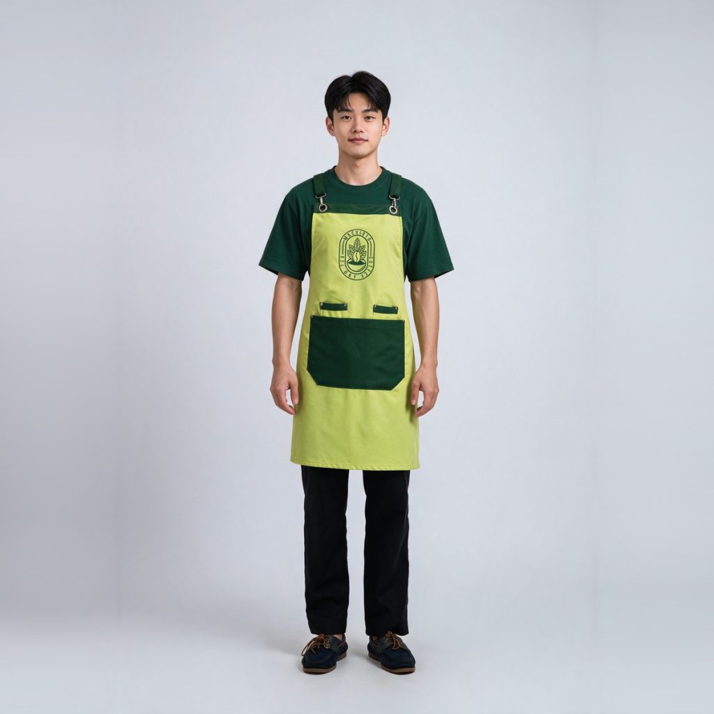 Đồng phục quán cafe Mochito áo thun xanh lá tạp dề xanh cốm