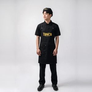 Đồng phục quán cafe Tanca polo đen tạp dề đen