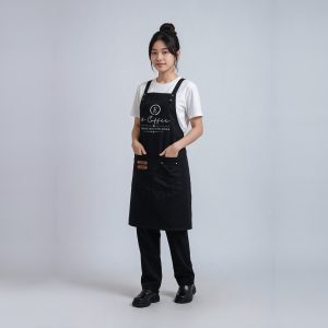 Tạp dề quán cafe E-Coffee đen cổ yếm