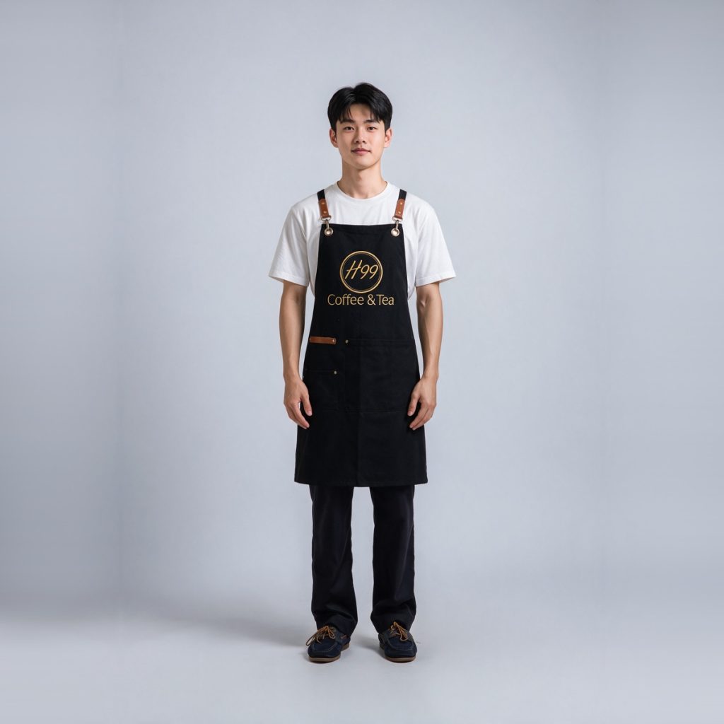 Tạp dề quán cafe H99 Coffee & Tea đen chéo lưng