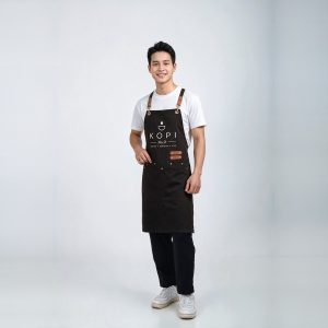 Tạp dề quán cafe Kopi No.9 nâu đen chéo lưng