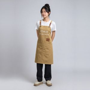 Tạp dề quán cafe Emoi Tea & Coffee kaki chéo lưng