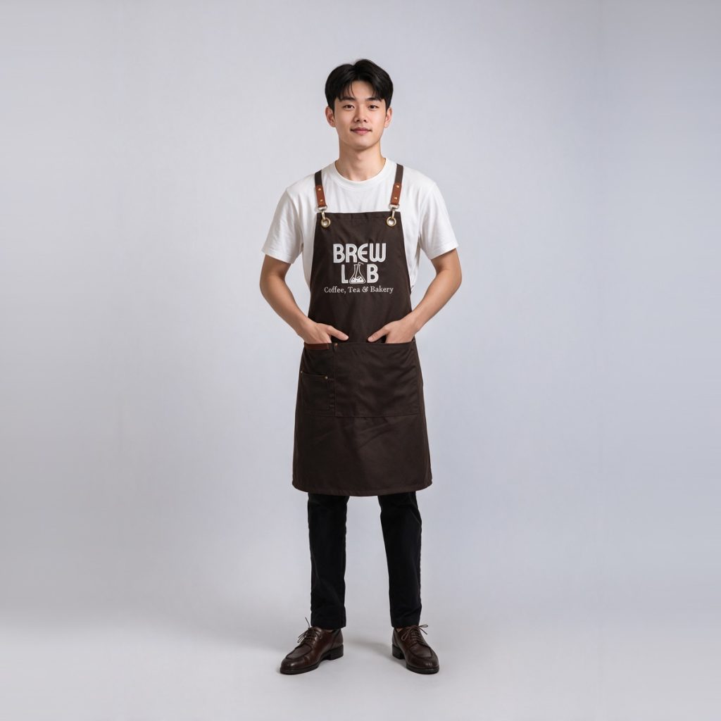 Tạp dề quán cafe Brew Lab nâu đen chéo lưng