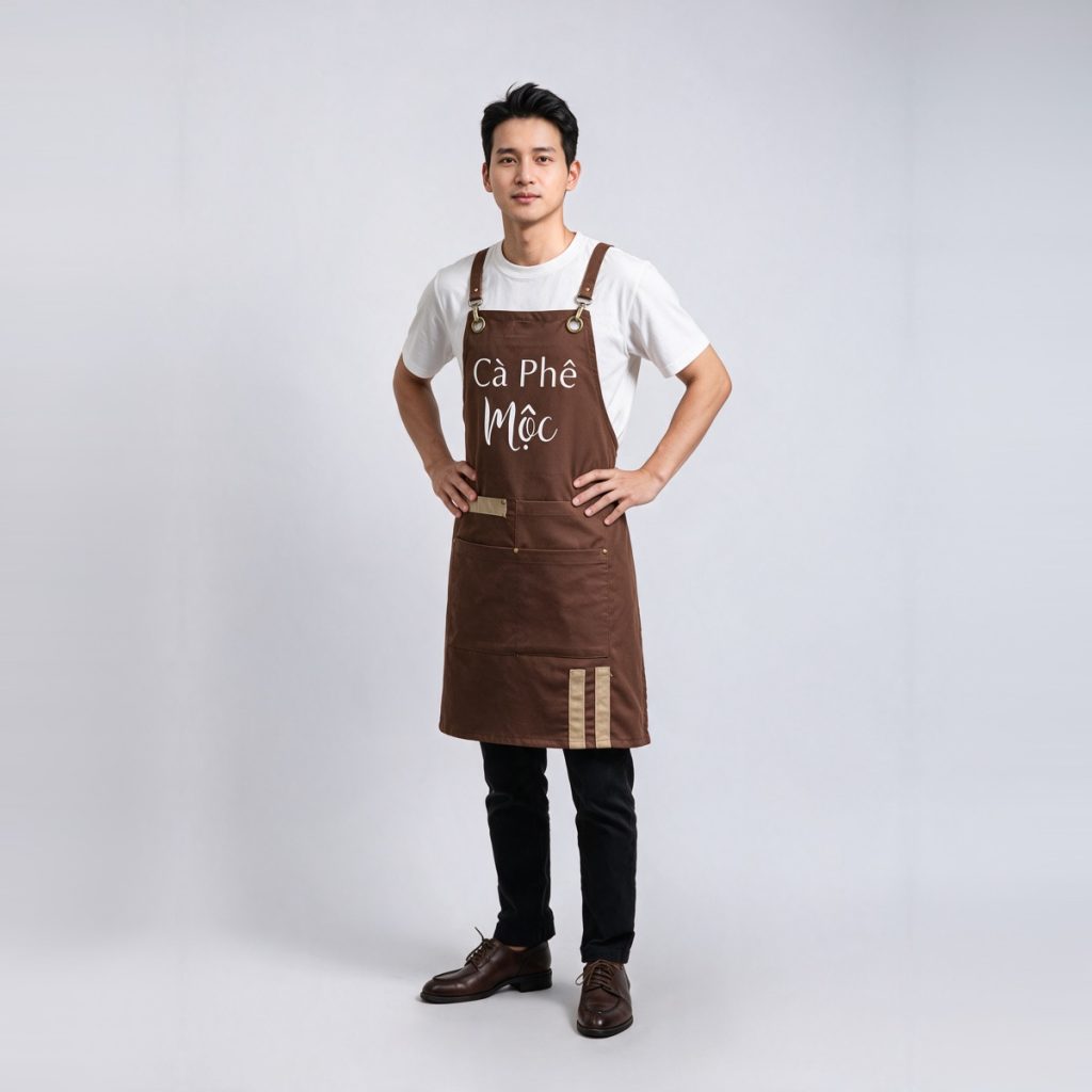 Tạp dề quán cafe Cà Phê Mộc nâu chéo lưng