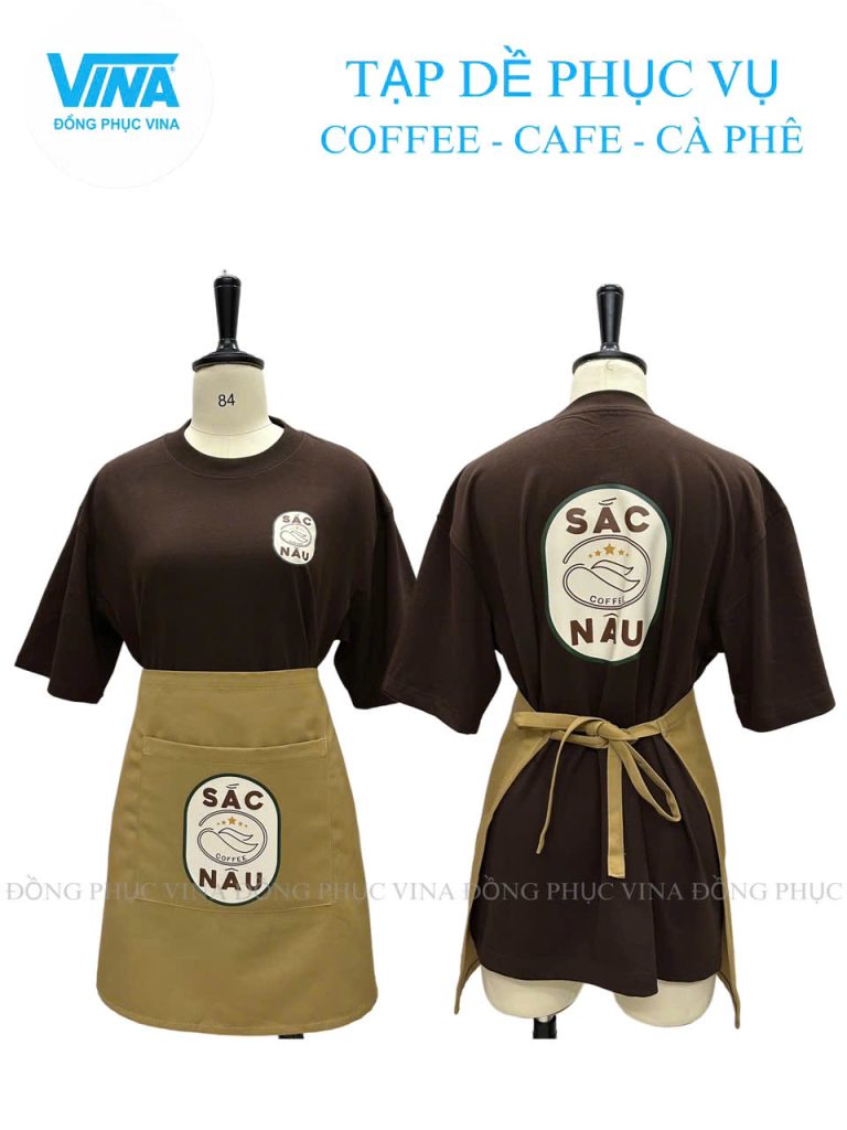 Mẫu tạp dề quán cà phê phục vụ pha chế sắc nâu — Đồng Phục Vina