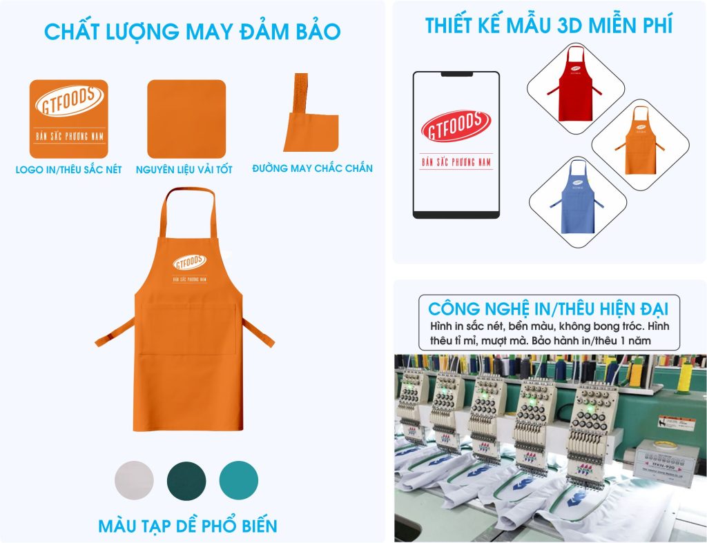 Tạp dề nhân viên phục vụ nhà hàng, quán cafe, bếp, pha chế